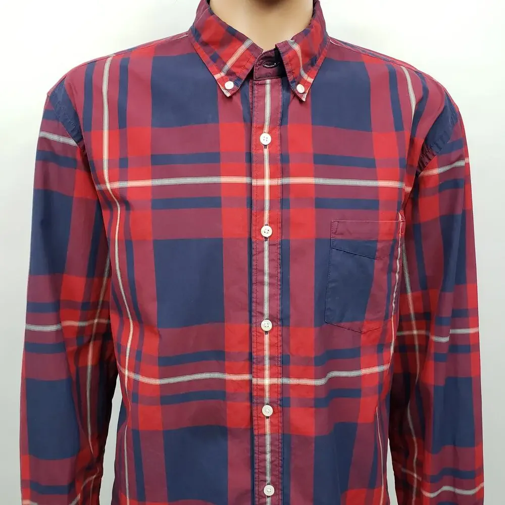 J. CREW Tartan Plaid Shirt Men XL Red Navy Multicolor Long Sleeve Button Down